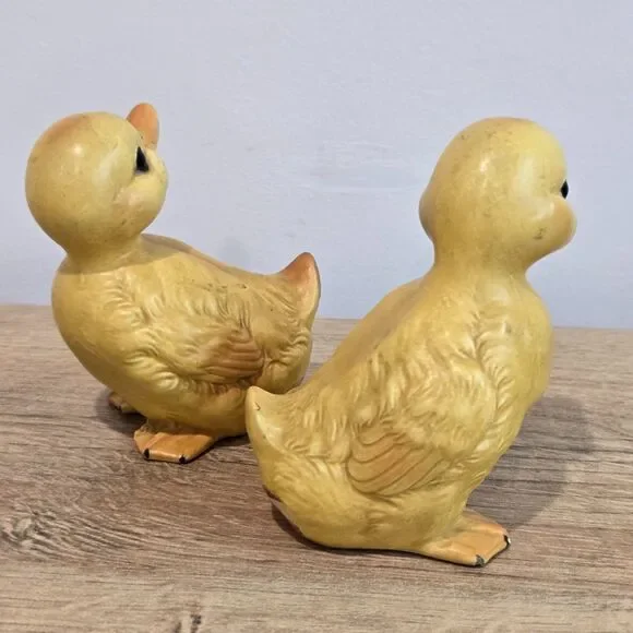 Vtg Pair 2 LEFTON Yellow 3.5" Ducks Duckling 60s MCM Easter Cottage Core Farm - Picture 2 of 4